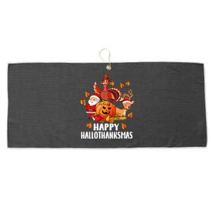 Happy Hallothanksmas Halloween Thanksgiving Christmas Day Large Microfiber Waffle Golf Towel