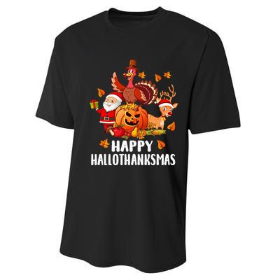 Happy Hallothanksmas Halloween Thanksgiving Christmas Day Performance Sprint T-Shirt