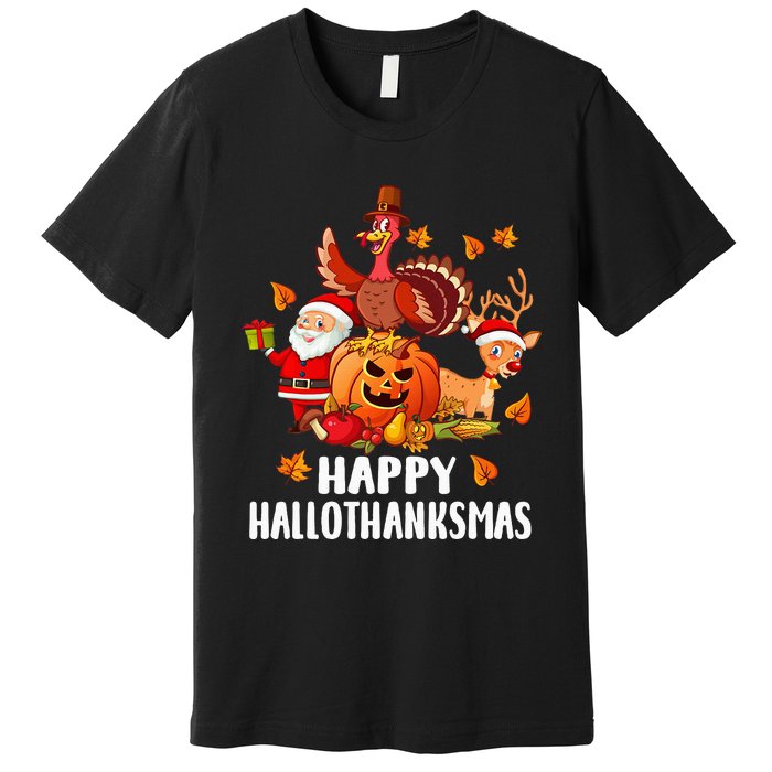 Happy Hallothanksmas Halloween Thanksgiving Christmas Day Premium T-Shirt