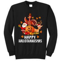 Happy Hallothanksmas Halloween Thanksgiving Christmas Day Tall Sweatshirt