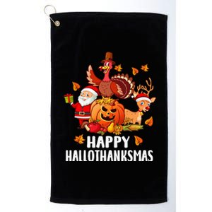 Happy Hallothanksmas Halloween Thanksgiving Christmas Day Platinum Collection Golf Towel