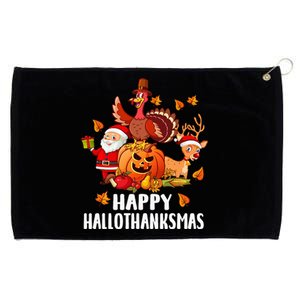 Happy Hallothanksmas Halloween Thanksgiving Christmas Day Grommeted Golf Towel