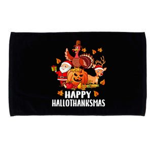 Happy Hallothanksmas Halloween Thanksgiving Christmas Day Microfiber Hand Towel