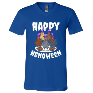 Happy Henoween Hen Chicken Farm Halloween Cute Gift V-Neck T-Shirt