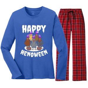 Happy Henoween Hen Chicken Farm Halloween Cute Gift Women's Long Sleeve Flannel Pajama Set 