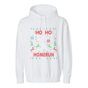 Ho Ho Homerun Baseball Ugly Christmas Party Hitter Gift Garment-Dyed Fleece Hoodie