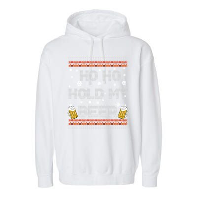 Ho Ho Hold My Beer Drinking For Christmas Garment-Dyed Fleece Hoodie