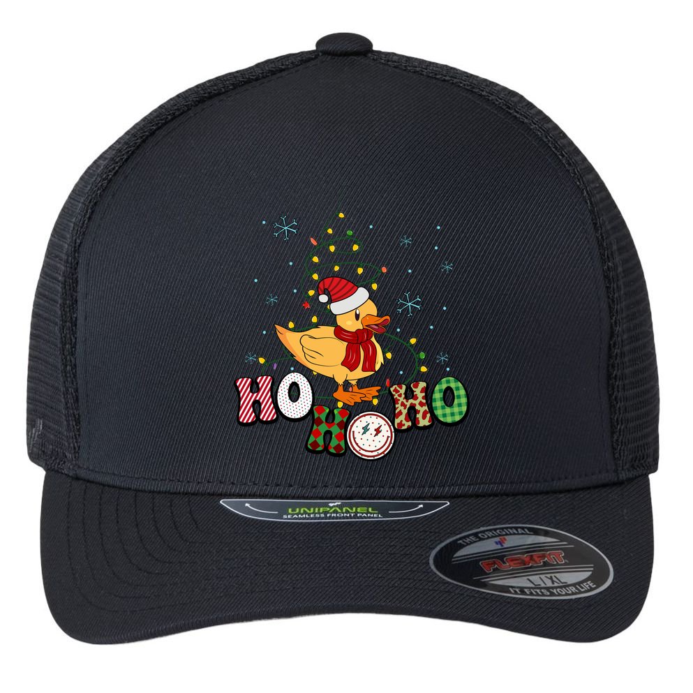 Ho Ho Ho Duck Funny Christmas Lights Gift Flexfit Unipanel Trucker Cap