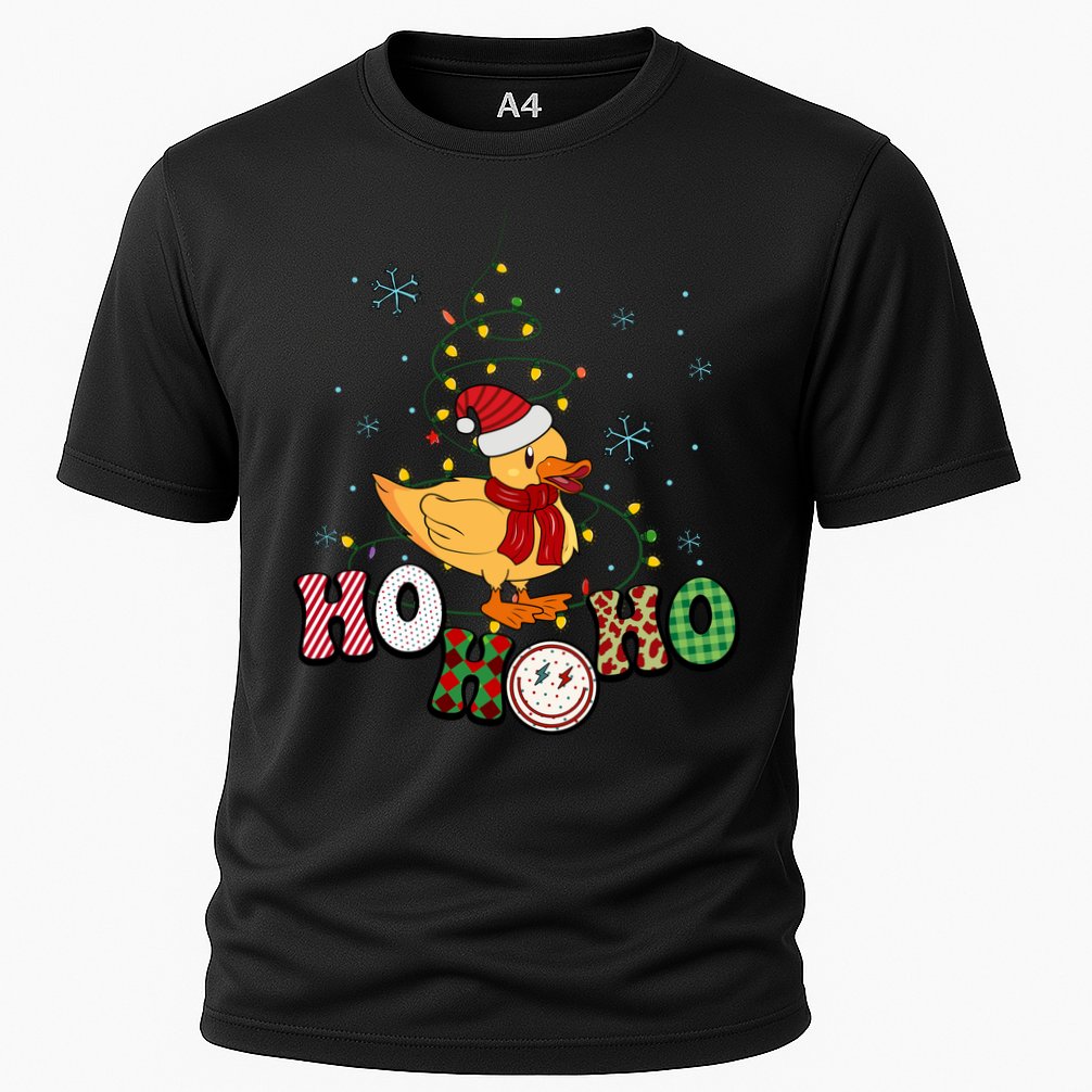 Ho Ho Ho Duck Funny Christmas Lights Gift Cooling Performance Crew T-Shirt