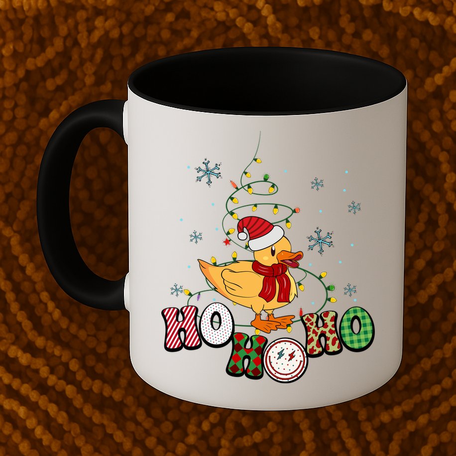 Ho Ho Ho Duck Funny Christmas Lights Gift Mug