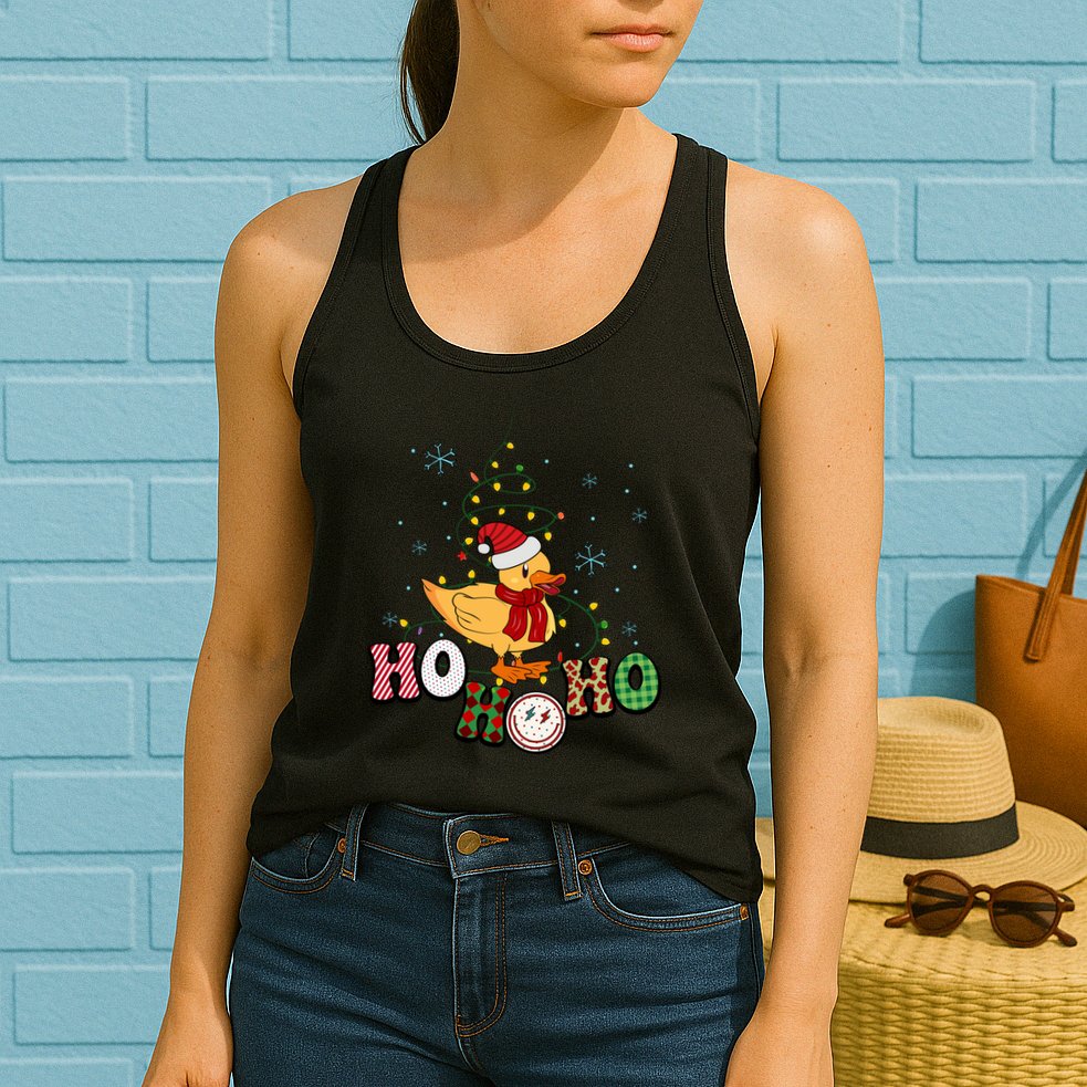 Ho Ho Ho Duck Funny Christmas Lights Gift Womens Tank Top