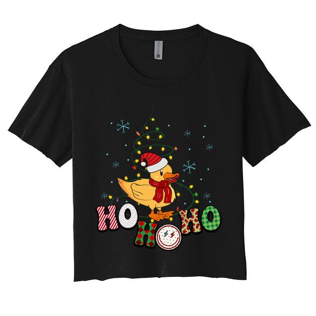 Ho Ho Ho Duck Funny Christmas Lights Gift Women's Crop Top Tee