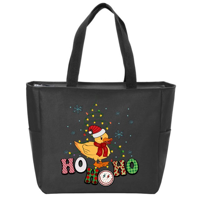 Ho Ho Ho Duck Funny Christmas Lights Gift Zip Tote Bag