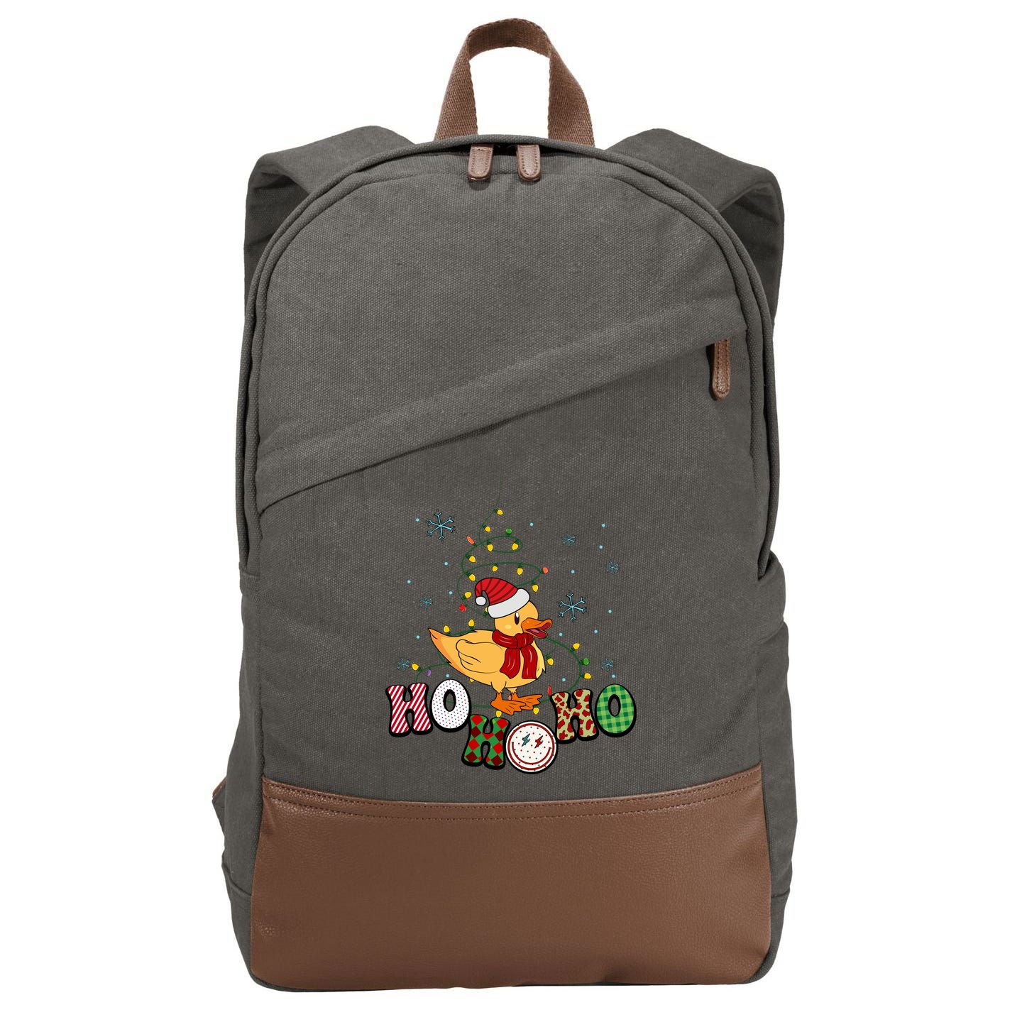 Ho Ho Ho Duck Funny Christmas Lights Gift Cotton Canvas Backpack