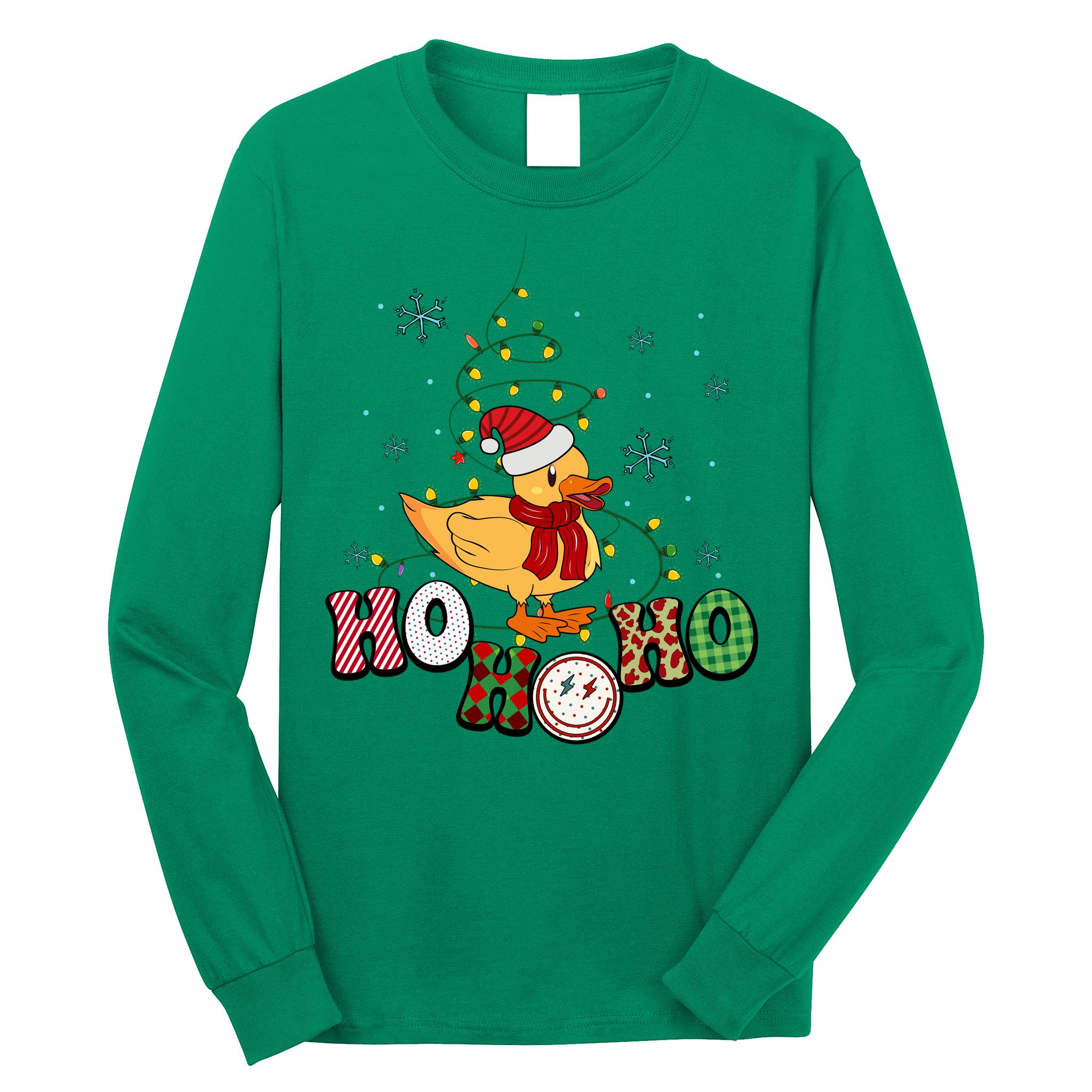Ho Ho Ho Duck Funny Christmas Lights Gift Long Sleeve Shirt