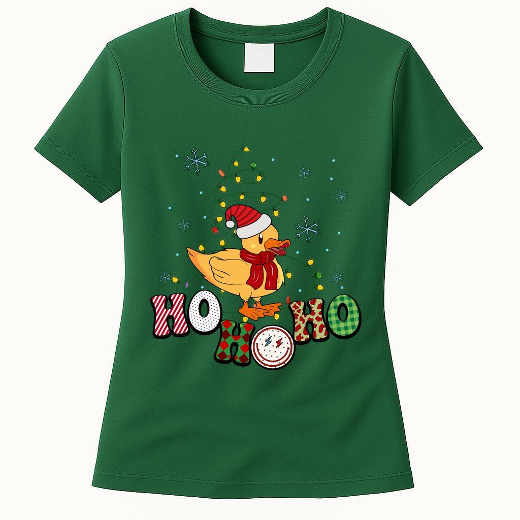 Ho Ho Ho Duck Funny Christmas Lights Gift Womens T-Shirt