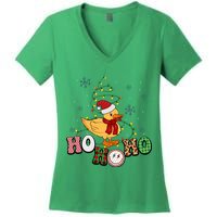 Ho Ho Ho Duck Funny Christmas Lights Gift Women's V-Neck T-Shirt