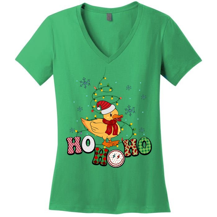 Ho Ho Ho Duck Funny Christmas Lights Gift Women's V-Neck T-Shirt
