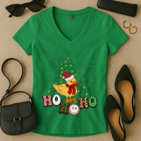 Ho Ho Ho Duck Funny Christmas Lights Gift Women's V-Neck T-Shirt