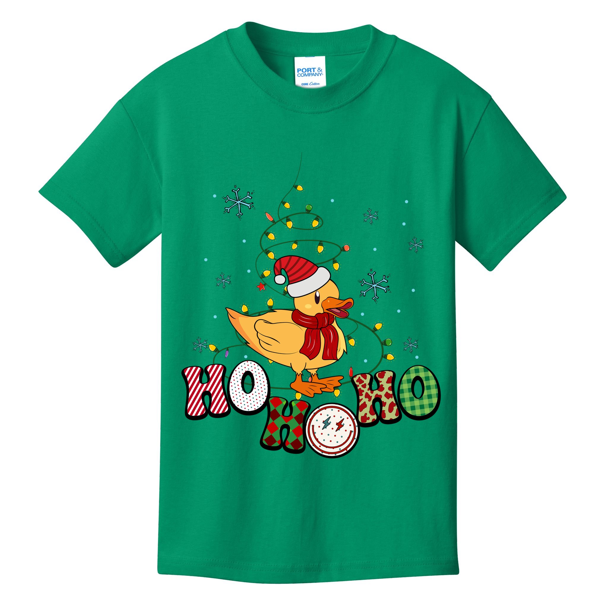 Ho Ho Ho Duck Funny Christmas Lights Gift Kids T-Shirt