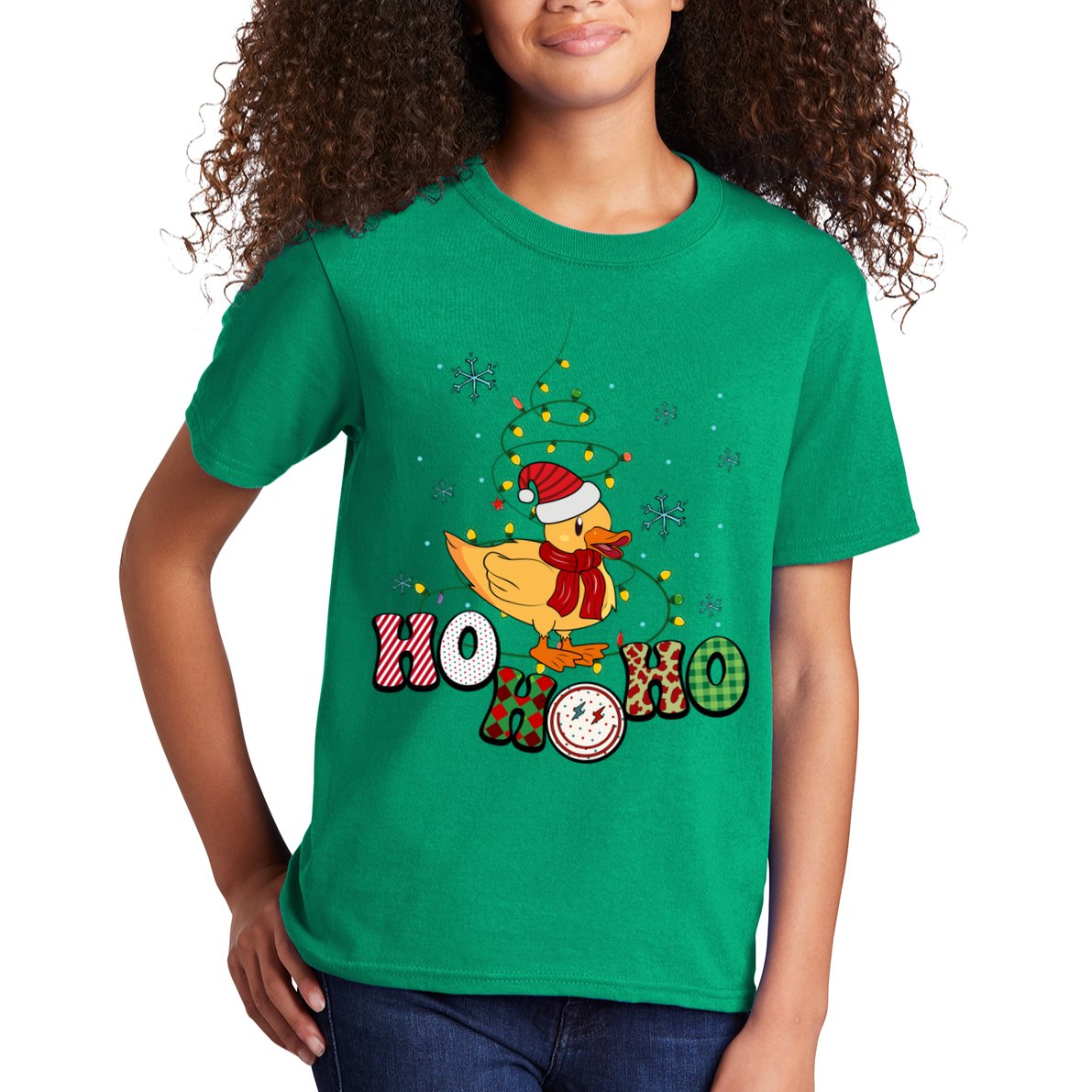 Ho Ho Ho Duck Funny Christmas Lights Gift Kids T-Shirt