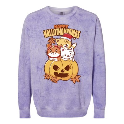 Happy Hallothanksmas Holiday Cats Colorblast Crewneck Sweatshirt