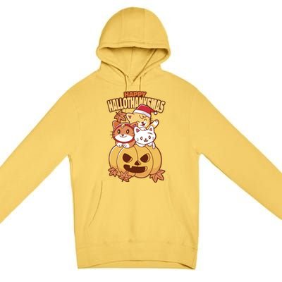 Happy Hallothanksmas Holiday Cats Premium Pullover Hoodie