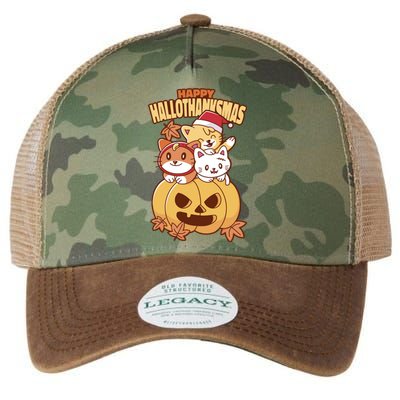 Happy Hallothanksmas Holiday Cats Legacy Tie Dye Trucker Hat