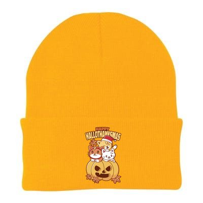 Happy Hallothanksmas Holiday Cats Knit Cap Winter Beanie