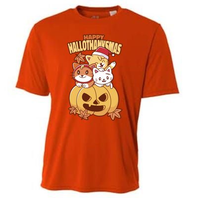 Happy Hallothanksmas Holiday Cats Cooling Performance Crew T-Shirt