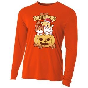 Happy Hallothanksmas Holiday Cats Cooling Performance Long Sleeve Crew