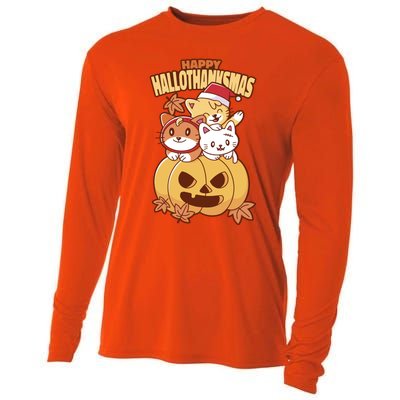 Happy Hallothanksmas Holiday Cats Cooling Performance Long Sleeve Crew