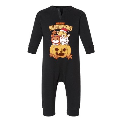 Happy Hallothanksmas Holiday Cats Infant Fleece One Piece