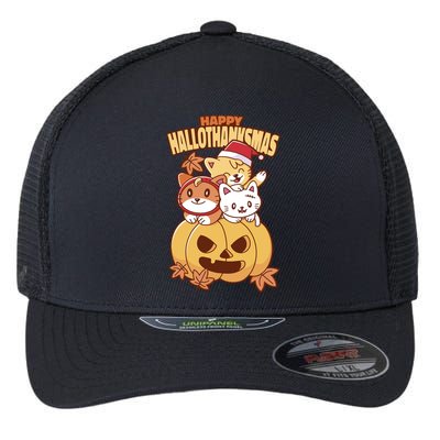 Happy Hallothanksmas Holiday Cats Flexfit Unipanel Trucker Cap