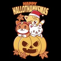 Happy Hallothanksmas Holiday Cats Cooling Performance Crew T-Shirt