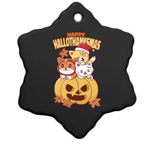 Happy Hallothanksmas Holiday Cats Ceramic Star Ornament