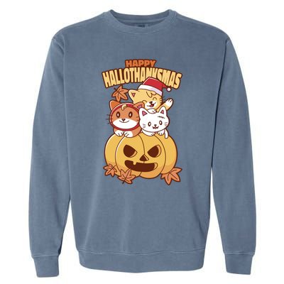 Happy Hallothanksmas Holiday Cats Garment-Dyed Sweatshirt