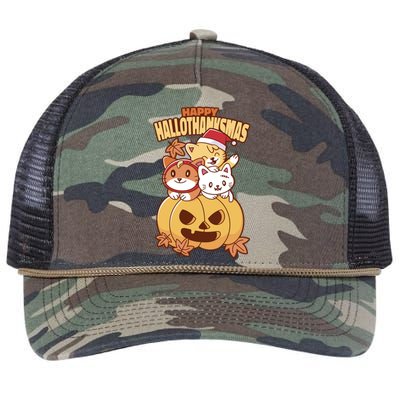 Happy Hallothanksmas Holiday Cats Retro Rope Trucker Hat Cap