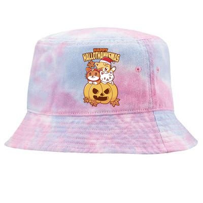 Happy Hallothanksmas Holiday Cats Tie-Dyed Bucket Hat