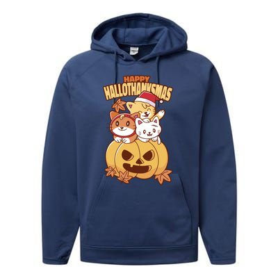 Happy Hallothanksmas Holiday Cats Performance Fleece Hoodie