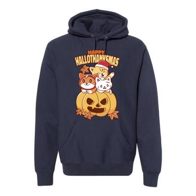 Happy Hallothanksmas Holiday Cats Premium Hoodie