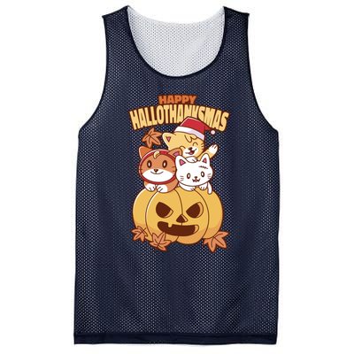 Happy Hallothanksmas Holiday Cats Mesh Reversible Basketball Jersey Tank