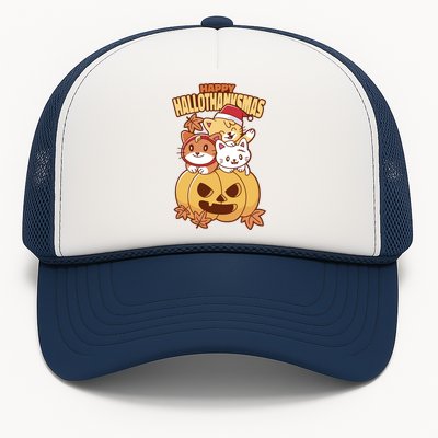 Happy Hallothanksmas Holiday Cats Trucker Hat