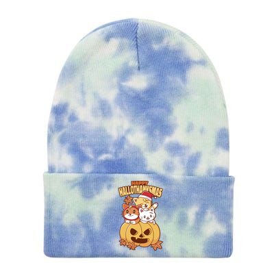 Happy Hallothanksmas Holiday Cats Tie Dye 12in Knit Beanie