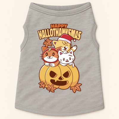 Happy Hallothanksmas Holiday Cats Doggie Tank