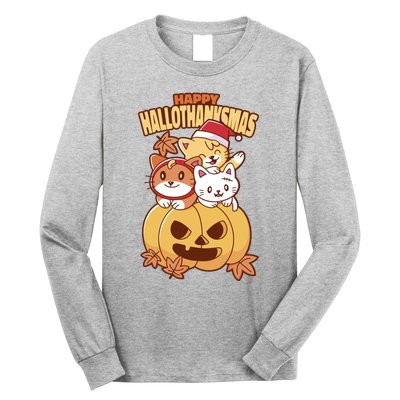 Happy Hallothanksmas Holiday Cats Long Sleeve Shirt