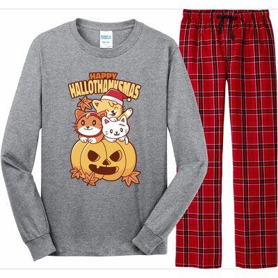 Happy Hallothanksmas Holiday Cats Long Sleeve Pajama Set