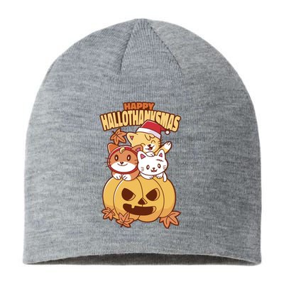 Happy Hallothanksmas Holiday Cats Sustainable Beanie