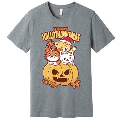 Happy Hallothanksmas Holiday Cats Premium T-Shirt