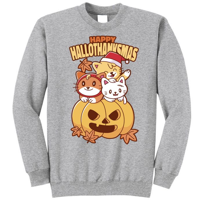 Happy Hallothanksmas Holiday Cats Tall Sweatshirt